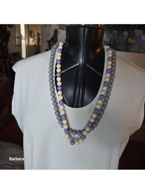 Vintage 2 West Germany Cream and Gray Beaded Necklaces